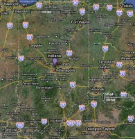 Kort over Indiana med Indianapolis og Fort Wayne