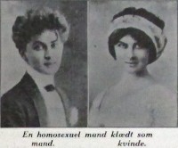 Homoseksuel mand klædt som mand og som kvinde.
