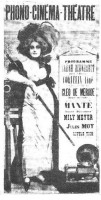 Plakat for filmen og Phono Chinema Theatre, hvor filmen blev vist. Sarah Bernhardt er anført øverst. Sarah Bernhardt er anført øverst.